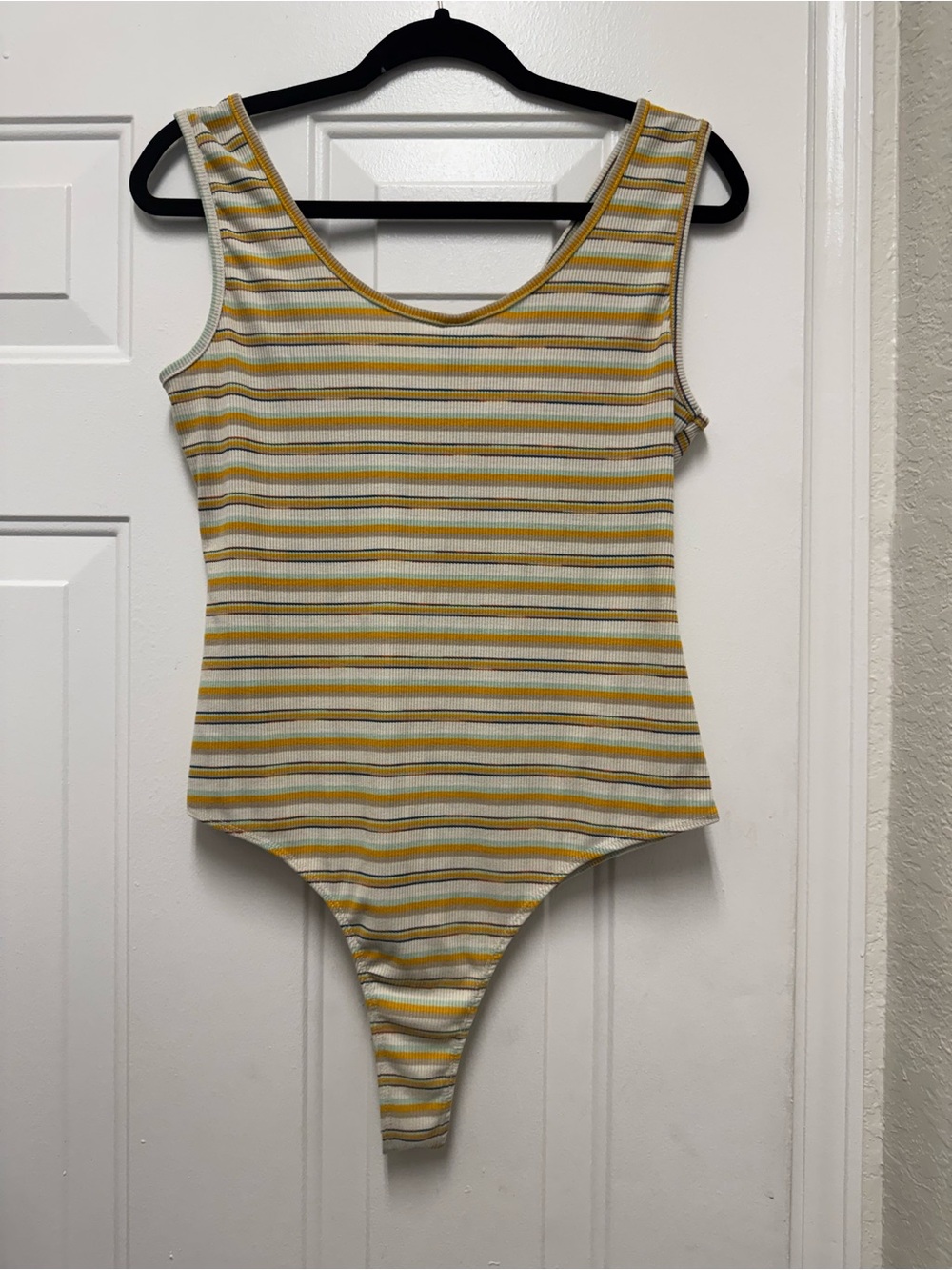 wild fable Yellow and White Striped Twist-Front One-Piece Bodysuit - Picture 3 of 3